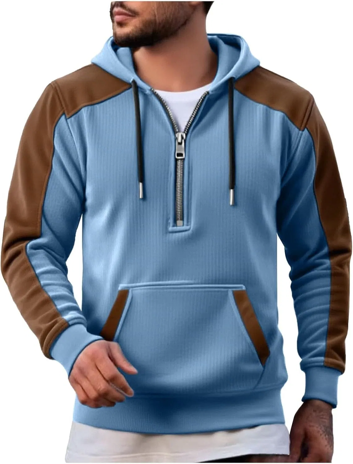 Мужская худи с воротником-стойкой и контрастным шнурком, Light Blue — фото 2