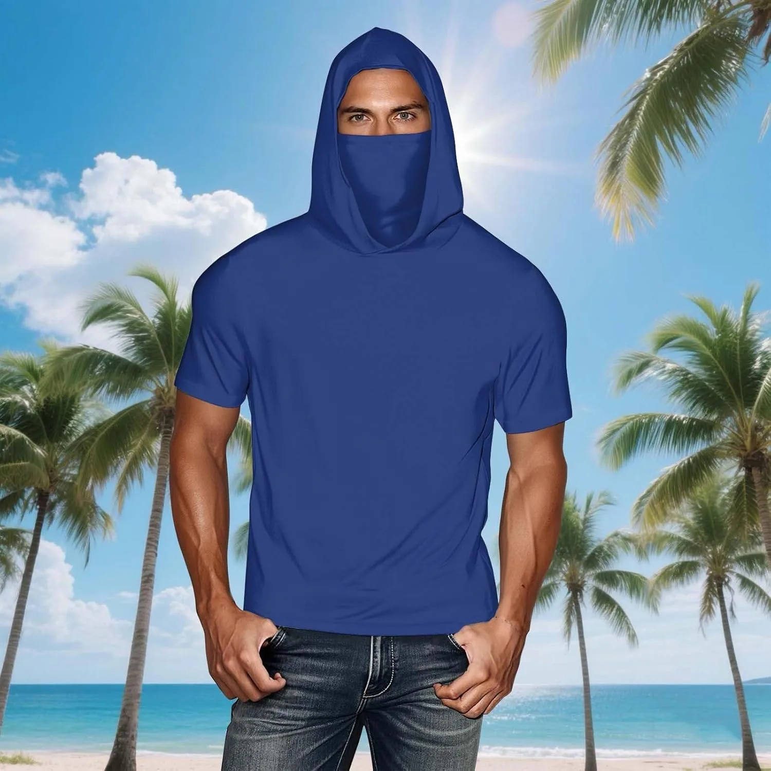 Мужская футболка с коротким рукавом и капюшоном SPF UV Protection — фото 2