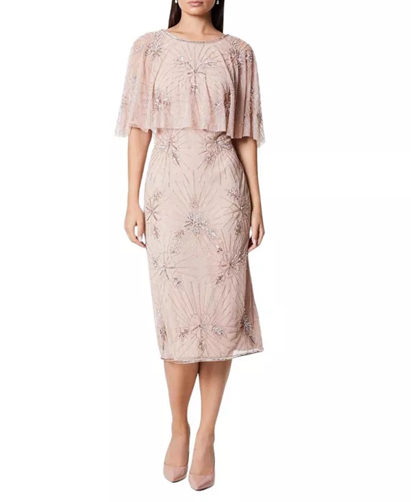 

Платье-Миди с цветочной вышивкой и накидкой Coast, розовый