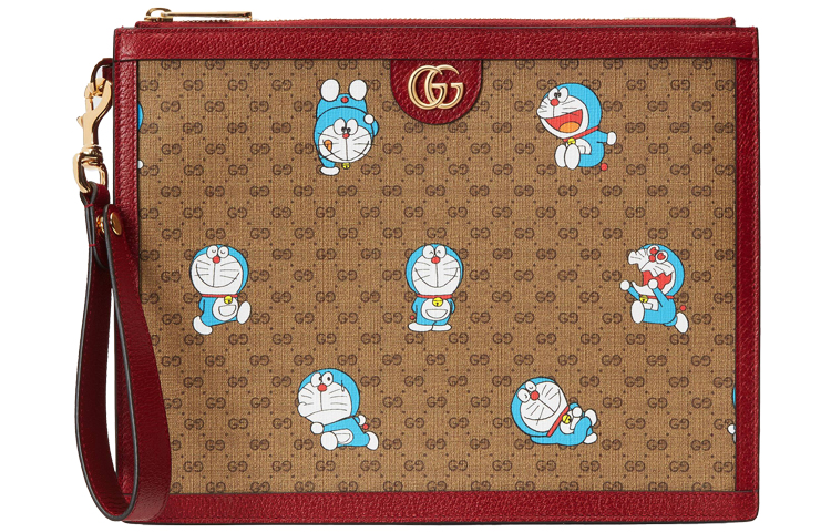 

GUCCI Doraemon, коллекция Doraemon, холст с кожаным клатчем, обычный, унисекс, эбеновое дерево/красный