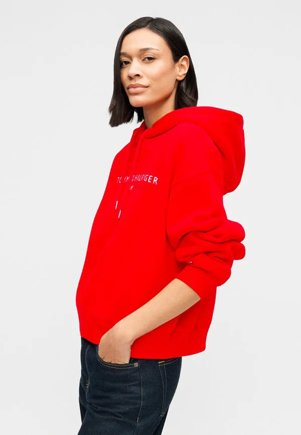 Толстовка с капюшоном из флиса с вышивкой логотипа, свободного кроя. Tommy Hilfiger, Fireworks — фото 4