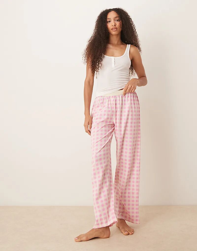 

Пижамные брюки ASOS DESIGN Mix & Match с открытым поясом в розовую клетку