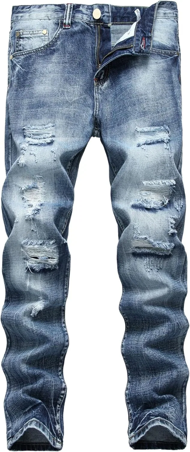 Джинсы Slim Fit с потертостями синие
