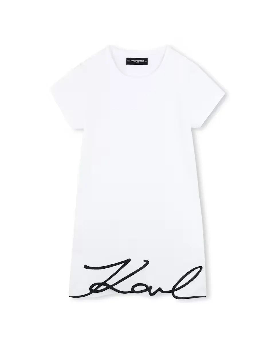 

Платье для девочки из хлопка с короткими рукавами Karl Lagerfeld Kids, белый