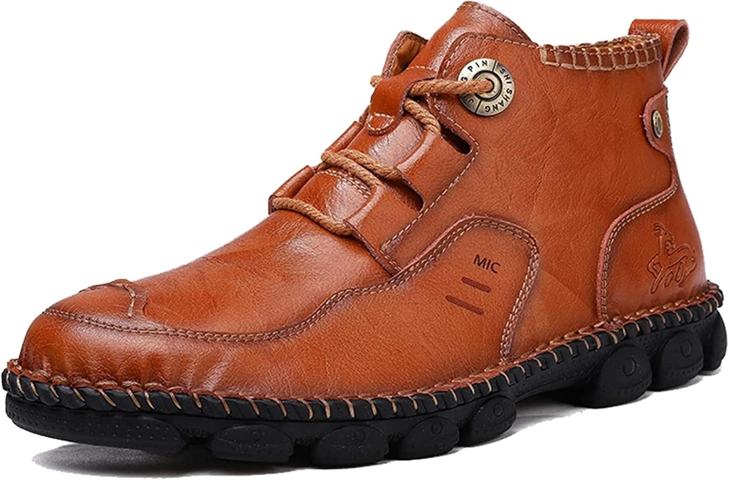 

Мужские зимние ботинки Yiozoi с высоким голенищем, шнуровкой, кожаные, противоскользящие, мягкие, теплые повседневные снегоступы, коричневый