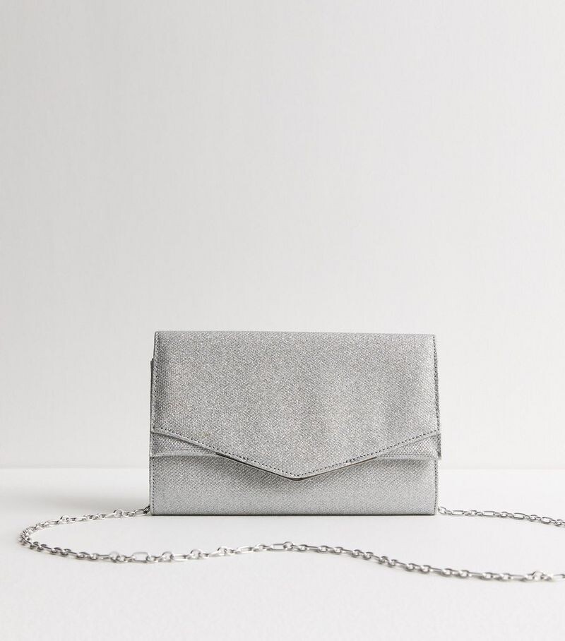 

Серебряный клатч-конверт с блестками New Look, серебряный