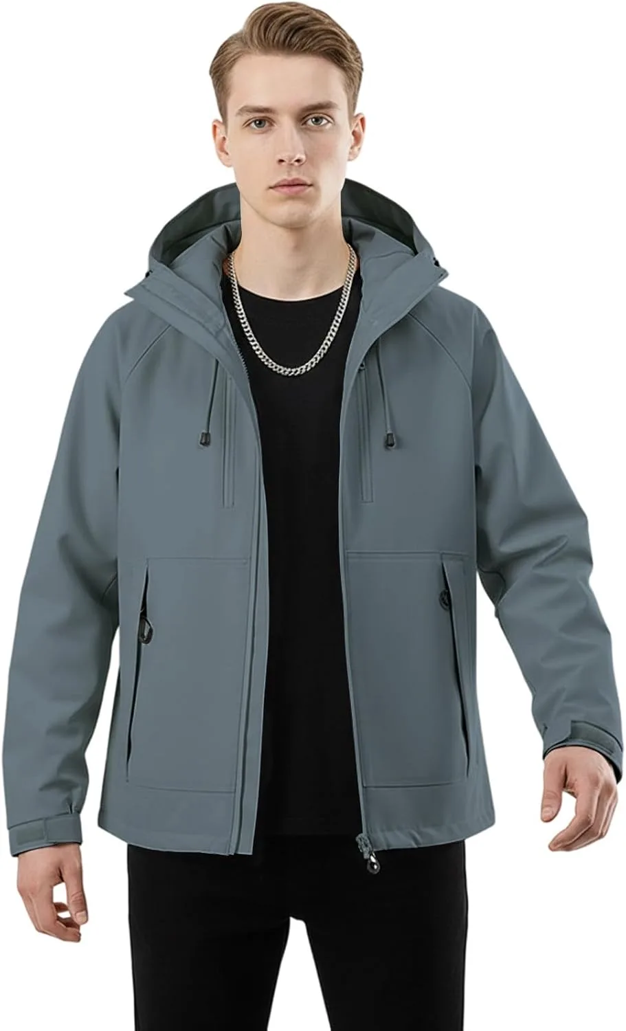 Куртка с капюшоном для мужчин, Waterproof Windproof | Утепленная зимняя куртка на молнии с капюшоном и карманами, для повседневной носки Generic, серый