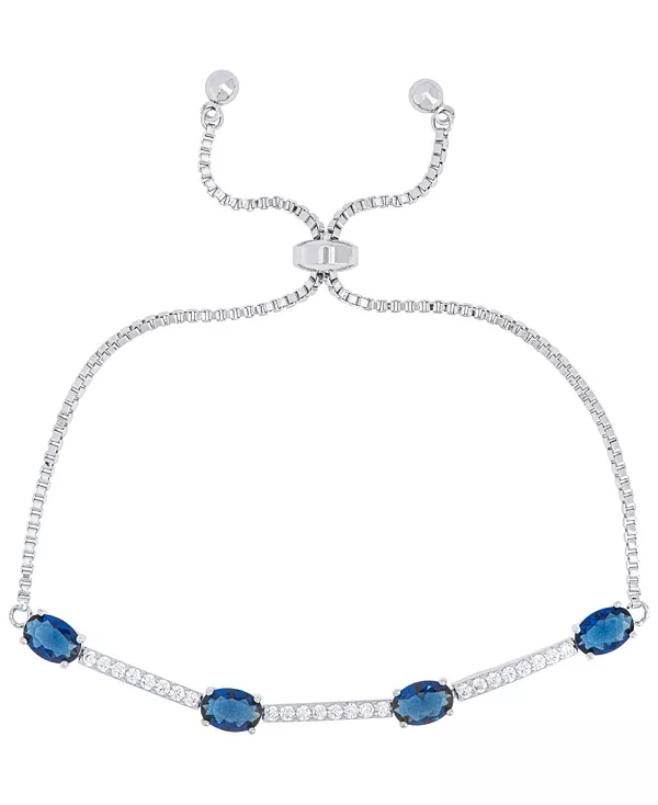 

Браслет-Боло с овальными регулируемыми бусинами из искусственного сапфира и кубического циркония, выполненный в технике литья под давлением, из тонкого серебра. Macy'S, silver