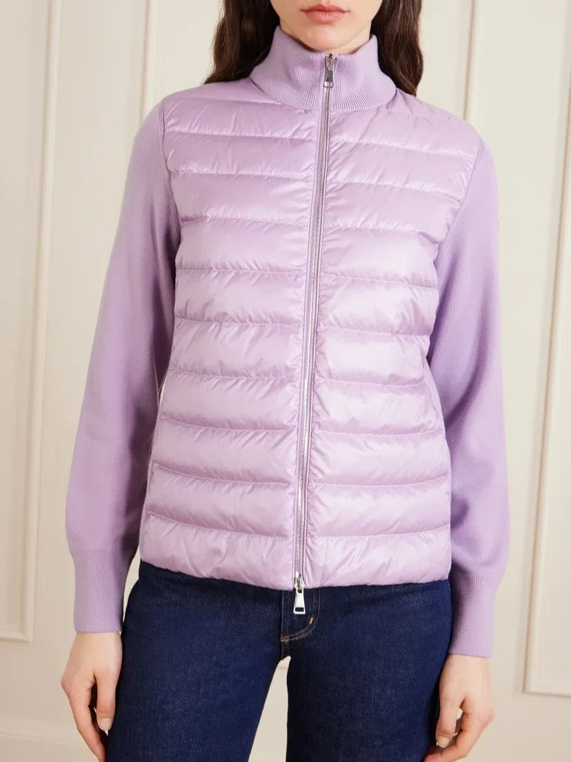 Кардиган из шерсти с аппликацией и стеганого материала MONCLER, фиолетовый — фото 3