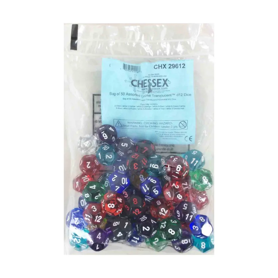

Полупрозрачные многогранные кубики d12 (50) Пересмотренный, Dice - Bags of Dice (Assorted Colors) (Chessex)