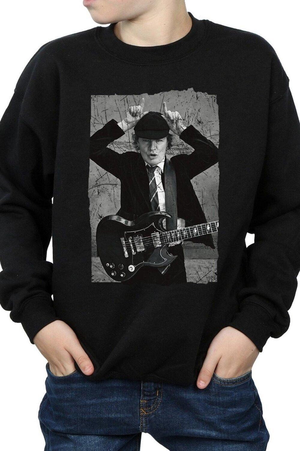 

Толстовка с рваной фотографией Angus Young AC/DC, серый
