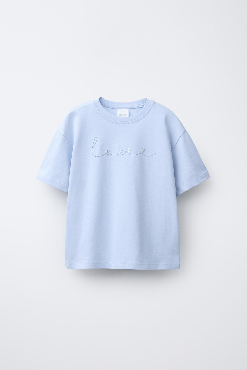 

Футболка с цветочным рисунком и аппликациями из бисера ZARA, синий