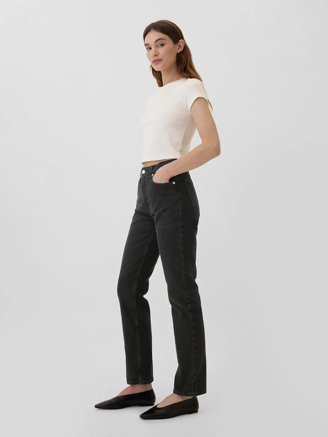 Gap Womens High Rise 90s Straight Fit Denim Jeans — фото 4