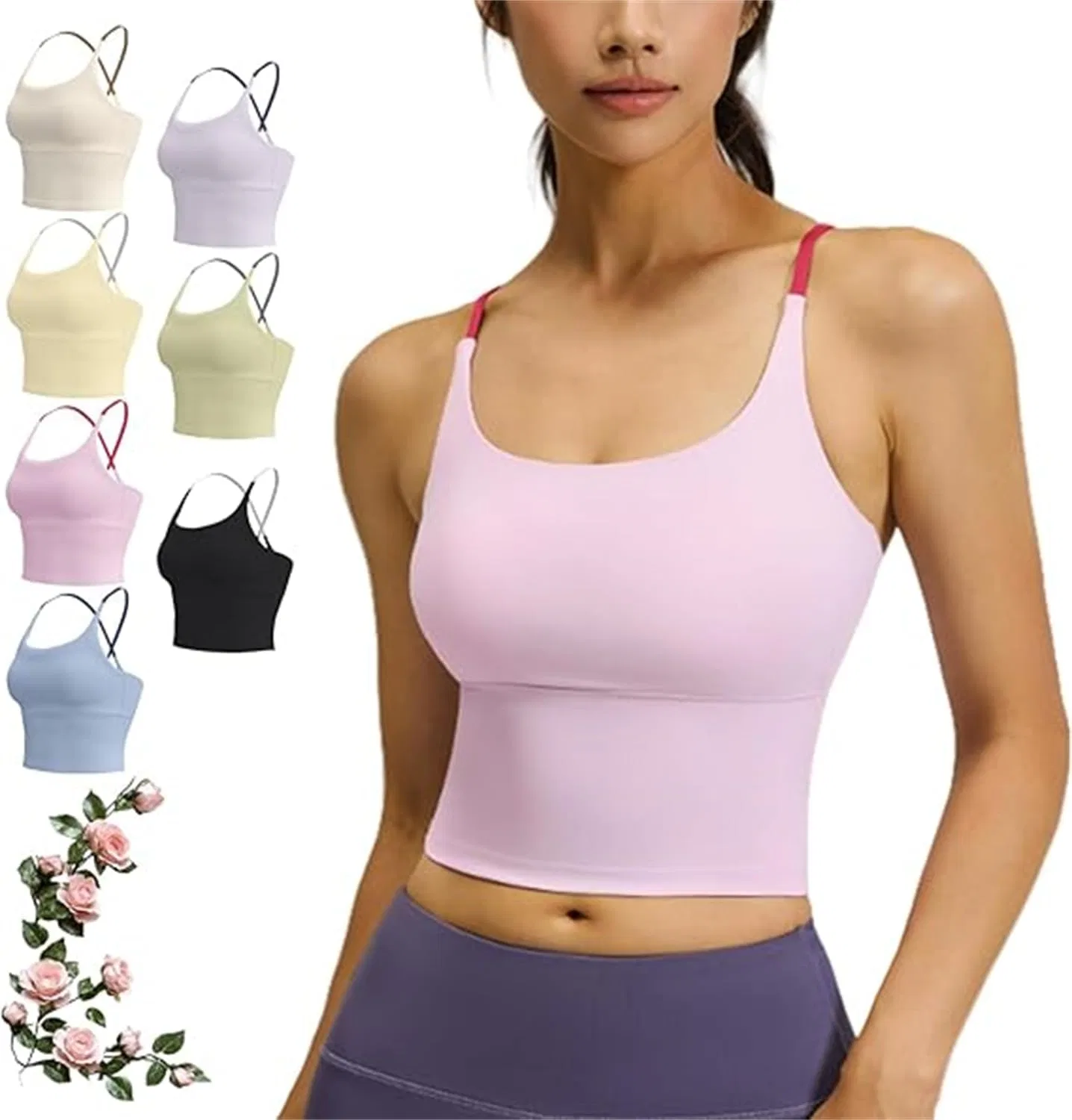 Спортивный топ Criss Cross Tank, женский спортивный топ с перекрестной спинкой Sporty Plain Criss Cross Back Generic, розовый
