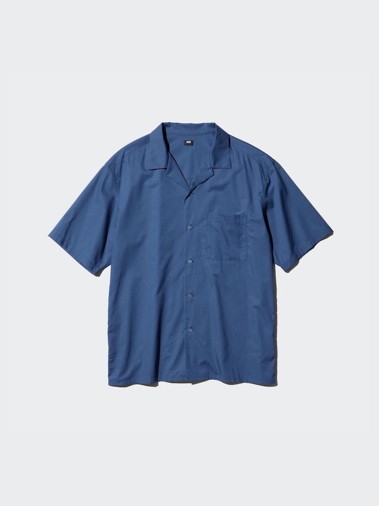 

Рубашка с коротким рукавом из смеси модала и хлопка Uniqlo, цвет 66 синий