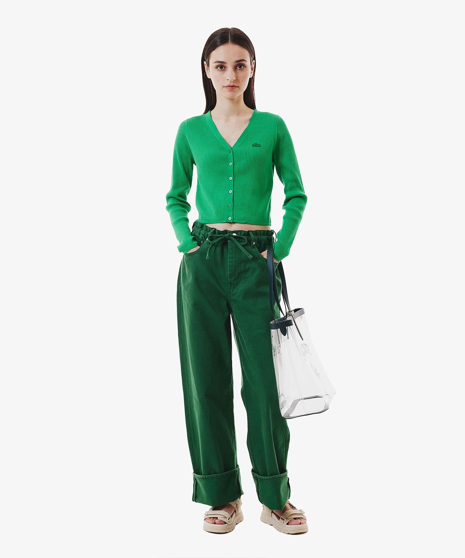 Кардиган из трикотажа в рубчик с защитой от УФ-излучения Coolmax LACOSTE, Green — фото 3