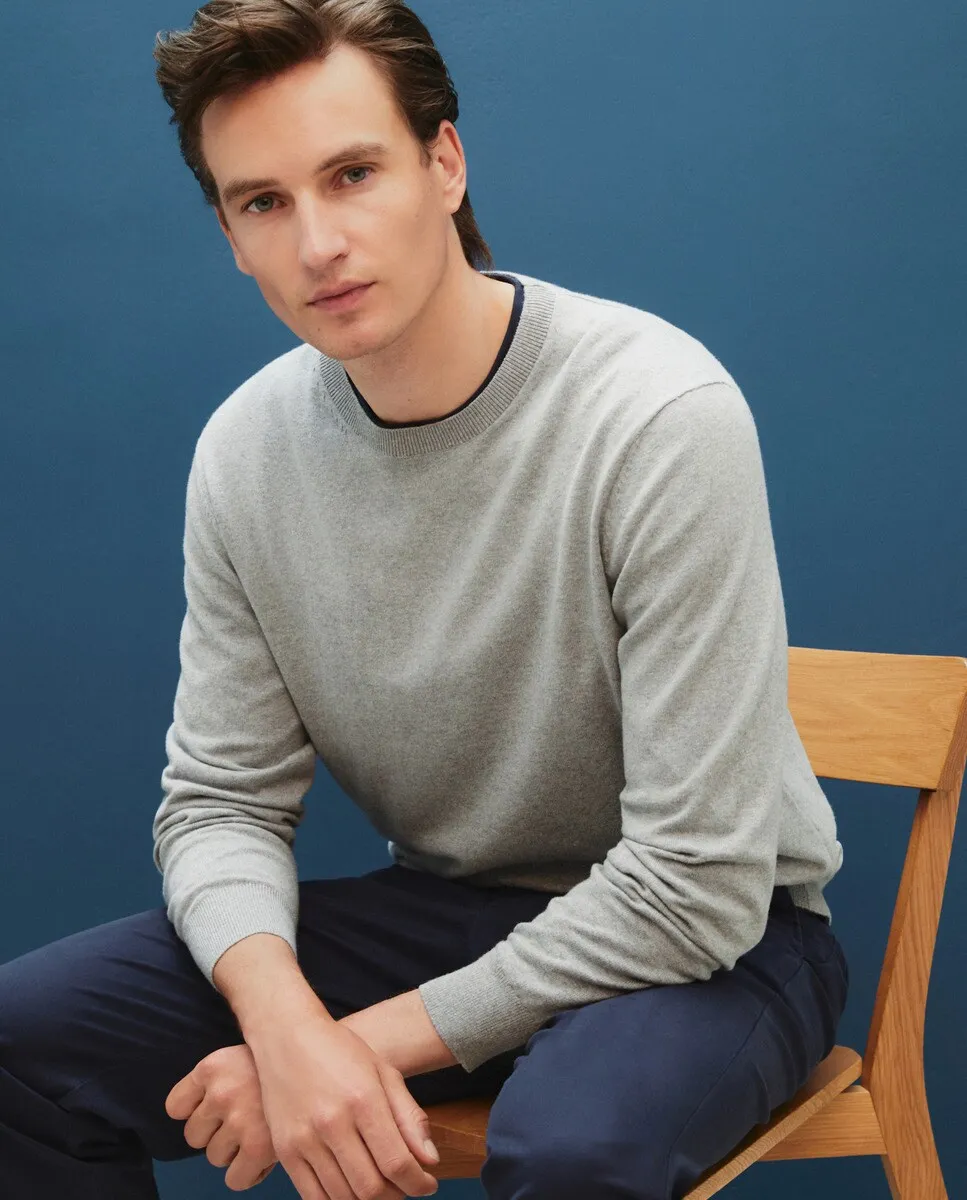 

Мужской свитер из хлопка и кашемира с круглым вырезом Dustin, серый