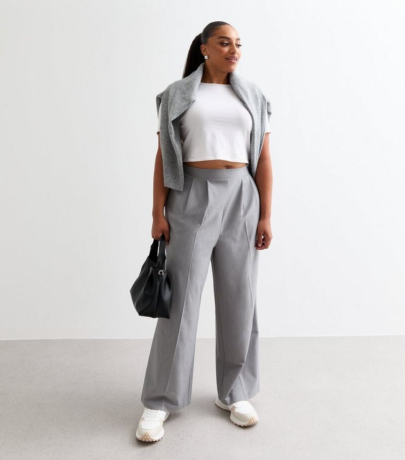 

Серые широкие брюки со складками Curves New Look, серый
