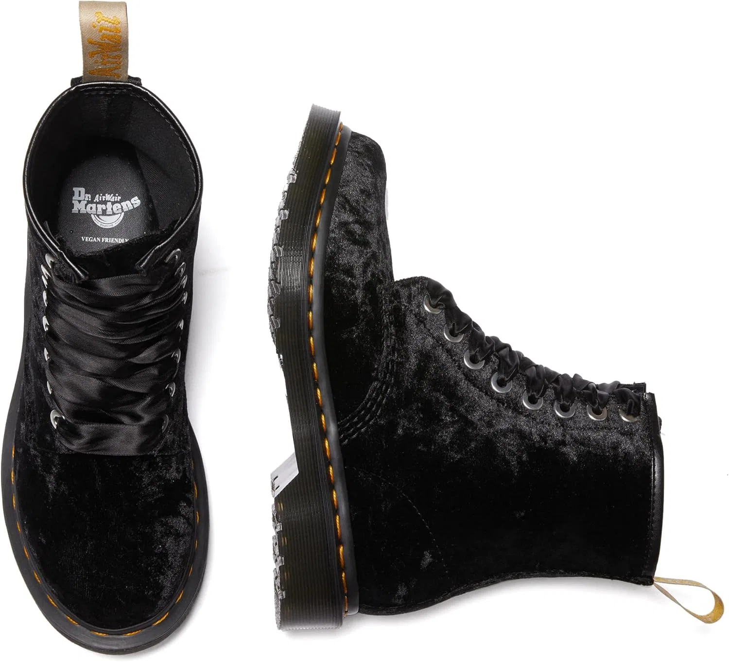Женские веганские ботинки Dr. Martens 1460 из мятого бархата, черные — фото 3