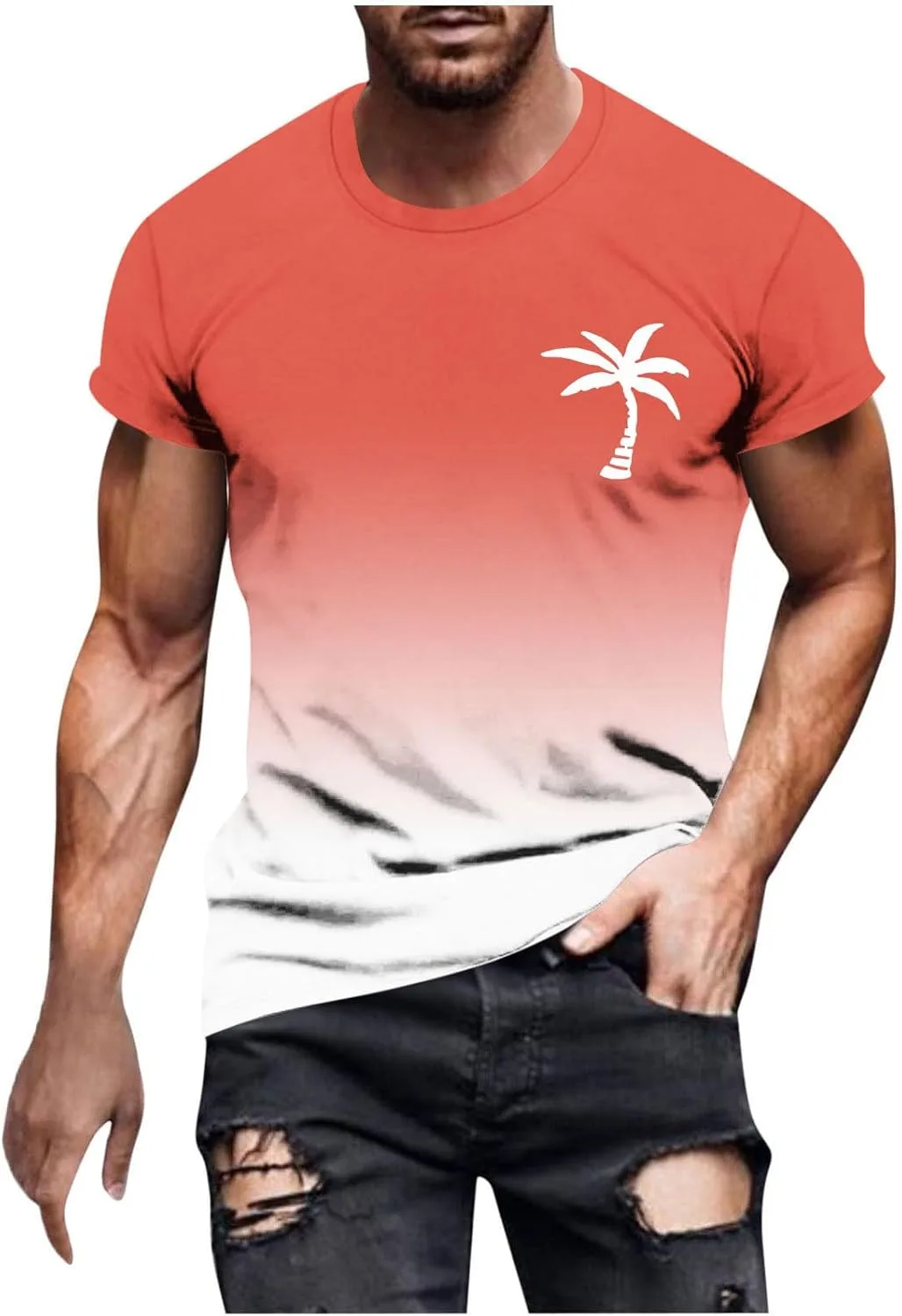 

Мужская футболка с тропическим принтом, короткий рукав, классический крой Xiaojmake