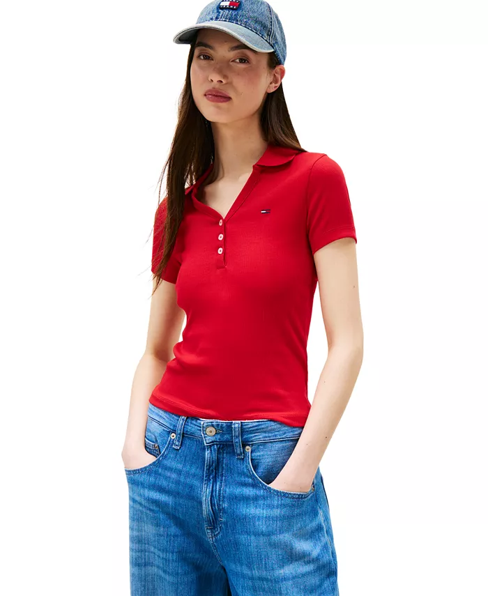

Женская облегающая поло с рубчиком Tommy Jeans, красный