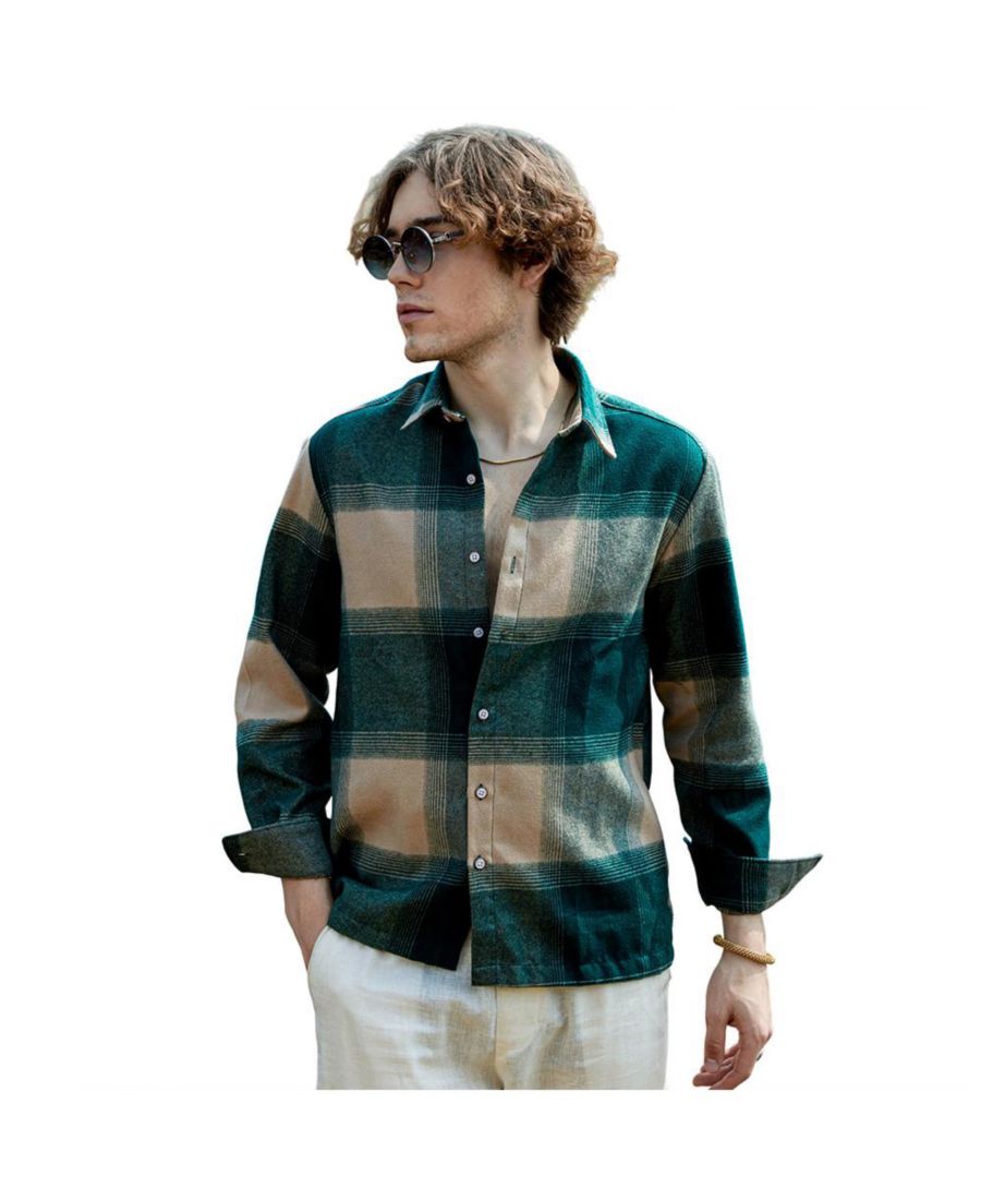 

Мужская рубашка свободного кроя в клетку изумрудно-зеленого и бежево-коричневого цвета Campus Sutra, Green