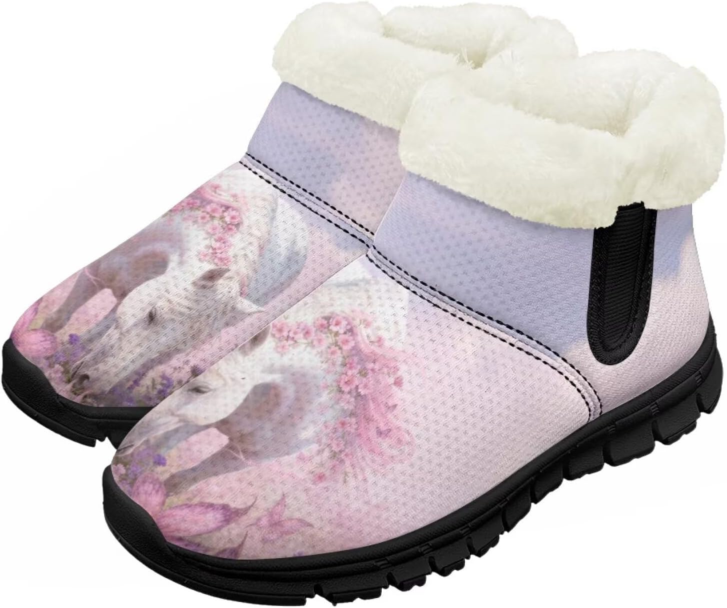 

Мальчики Девочки Зимние Ботинки Теплые Слипоны Снегоступы Удобная Обувь Для Дома И На Улицу Легкие Детские Меховые Тапочки Chririnla, Dreamy White Horse