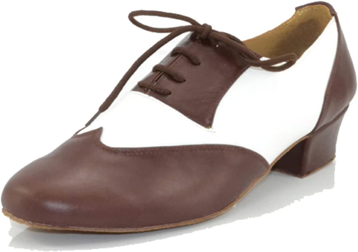 

Мужские кожаные танцевальные туфли на шнуровке для латинских танцев: ча-ча-ча, танго, джаз, румба, бальные и современные танцы Litnermia, Al2009 Brown White/4.5cm Heel