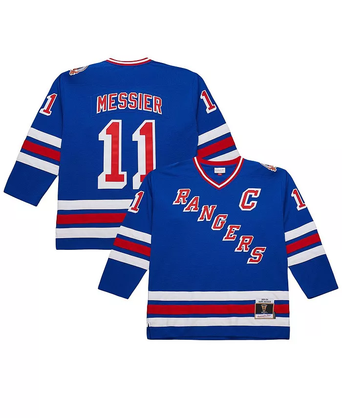 

Мужская синяя хоккейная футболка New York Rangers Big Tall 1993/94 Blue Line 2.0 с именем Mark Messier Mitchell & Ness