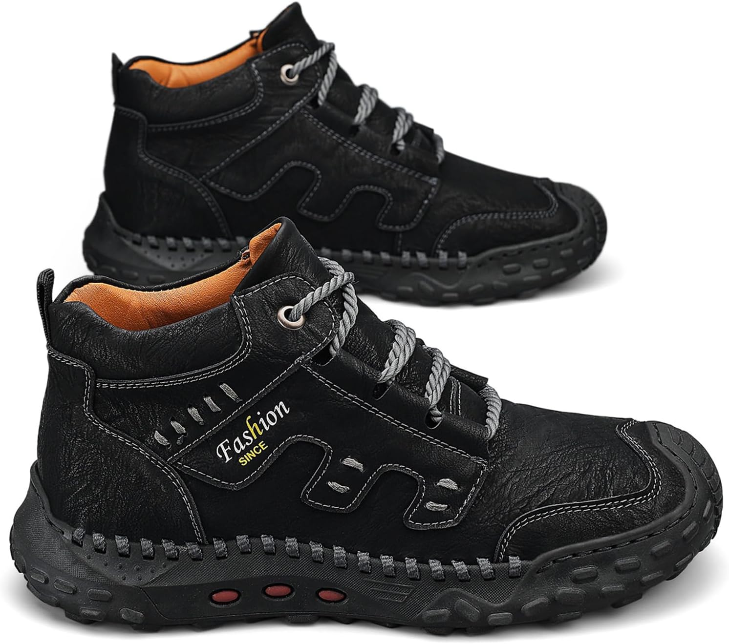 

Мужские кожаные платформенные ботинки на шнуровке, модные ретро для походов, с комфортным круглым носком, ручной прошивкой, легкие, с нескользящей подошвой, чукка с меховой подкладкой для всех сезонов Eggdk, черный