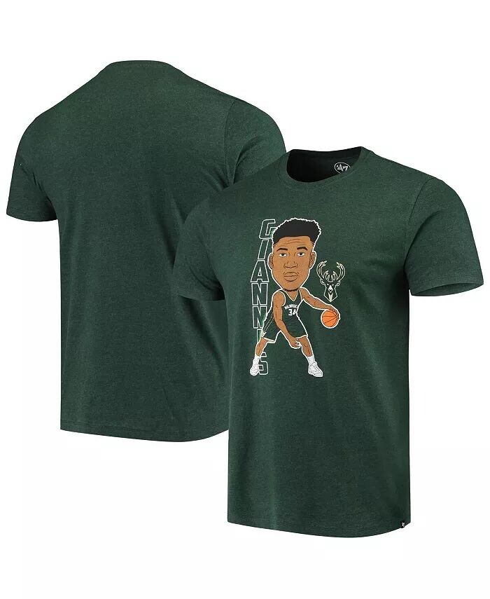 

Мужская футболка '47 Giannis Antetokounmpo Heather Hunter Green Milwaukee Bucks Bobblehead '47 Brand
