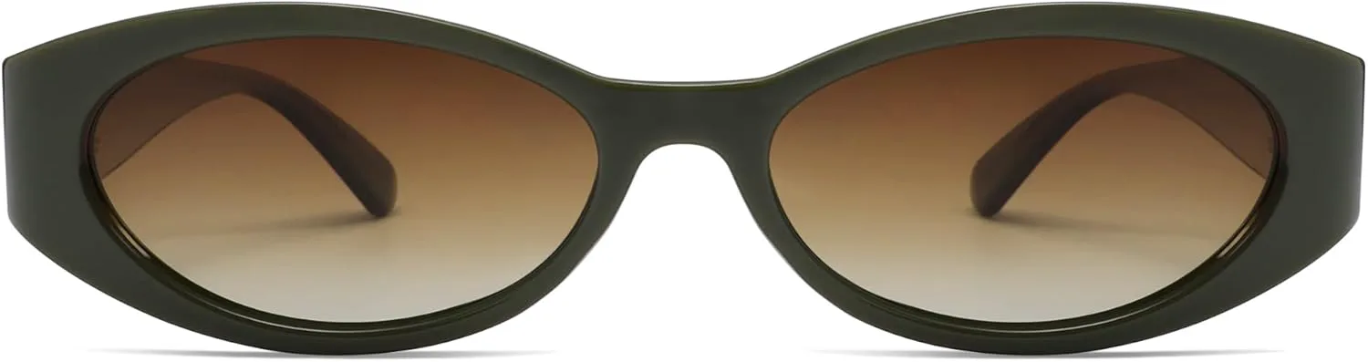 

SOJOS Модные овальные поляризованные солнцезащитные очки для женщин в стиле ретро, ​​узкие, стильные, тонкие, в духе Y2K, модель SJ2364, Dark Green/Brown