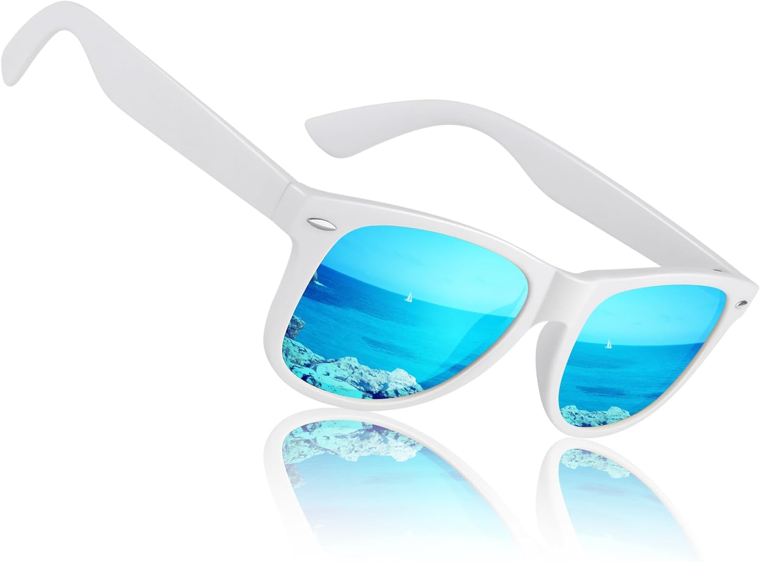 

Поляризованные солнцезащитные очки Sunier для мужчин и женщин, ретро-квадратная форма, матовая отделка, защита UV400, подходят для вождения и рыбалки, A12-white Revo Ice Blue( Mirrored)