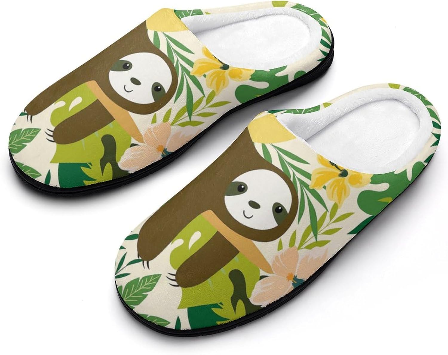 

Домашние тапочки KKdskkds из хлопка для мужчин, с противоскользящим покрытием, уютные, теплые, дышащие, Funny Sloth on Branch With Hibiscus
