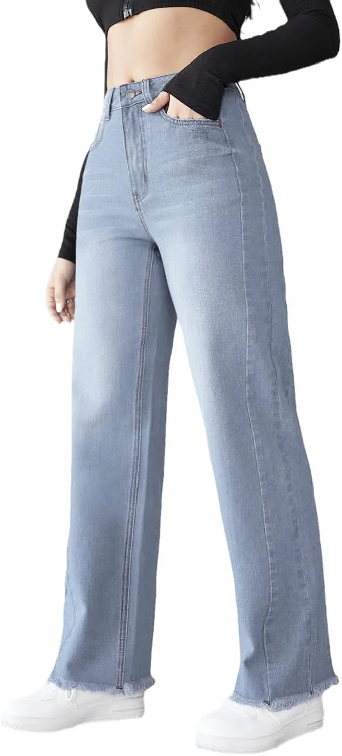 Широкие джинсы для женщин Trendy High Straight Leg с карманами