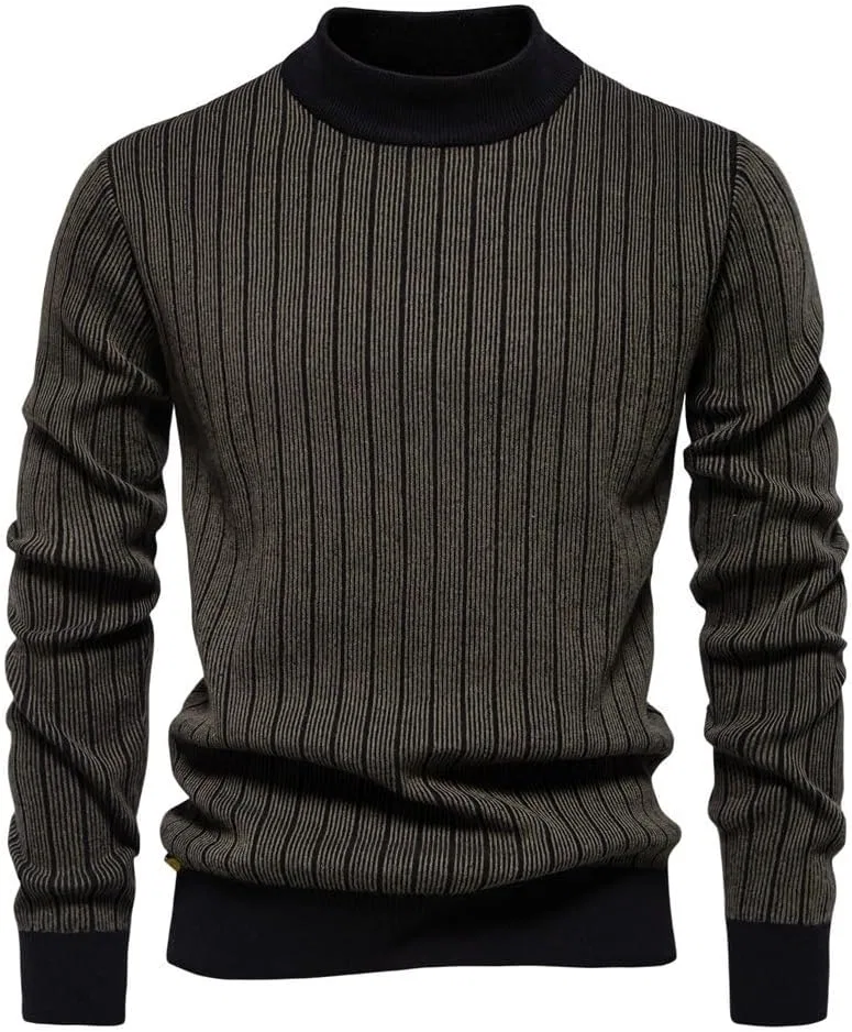 Мужской свитер с воротником-стойкой в тонкую полоску, утепленный, мягкий, для офиса Generic, G