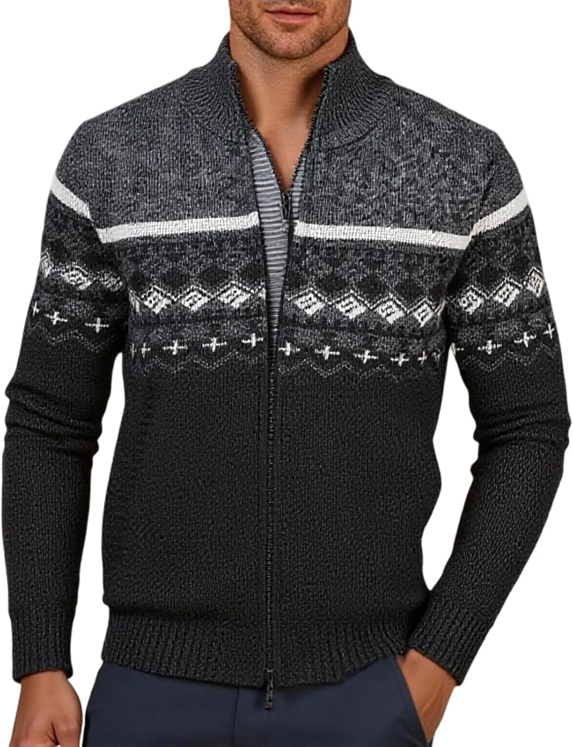 

Кардиган для мужчин с полной застежкой-молнией и ретро-узором