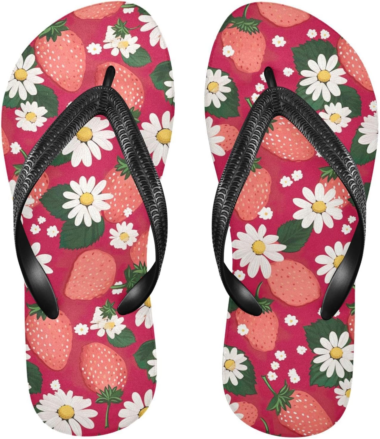 

Женские и мужские шлепанцы SPRIPORT с клубникой и ромашками, красные, тонкие, удобные повседневные сандалии с мягкой подошвой, нескользящей резиновой подошвой, плоскими для прогулок, пляжа и лета