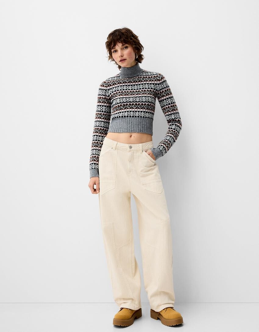 

Плотницкие брюки из твила Bershka, бежевый