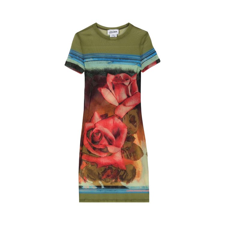 

Платье Jean Paul Gaultier Roses Mesh Short-Sleeve Dress Green/Red/Blue, зеленый