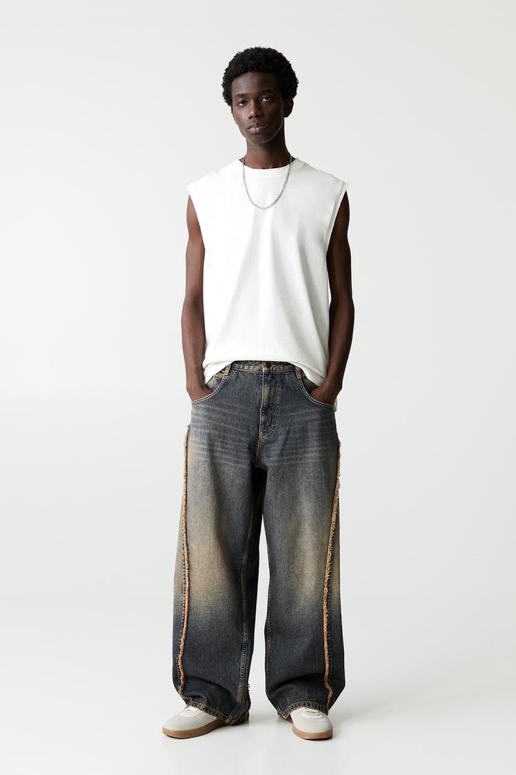 

Мешковатые джинсы с бахромой Pull And Bear, синий