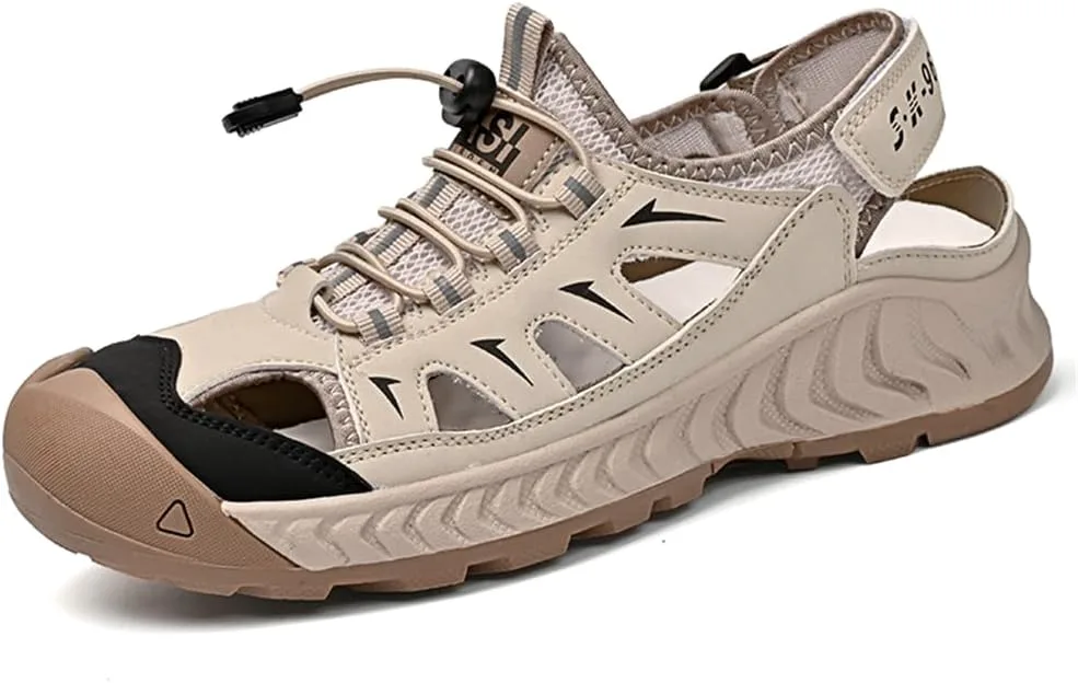 

Мужские летние сандалии для улицы, нескользящие, для походов и прогулок, кожаные с сеткой, дышащие, повседневные пляжные туфли Abborora