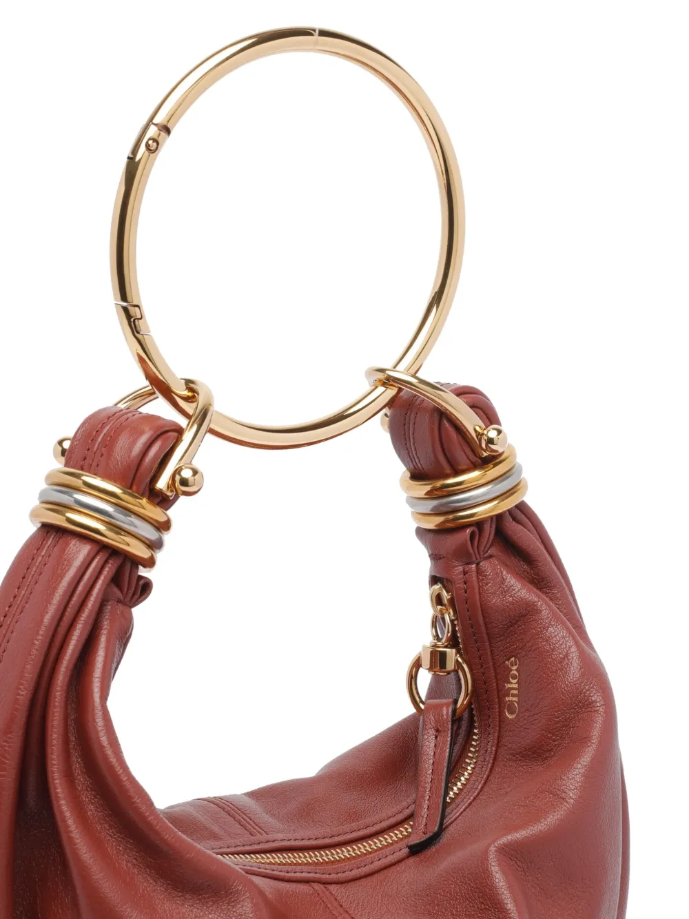 Маленькая сумка-тоут из телячьей кожи с браслетом CHLOÉ, коричневый — фото 4