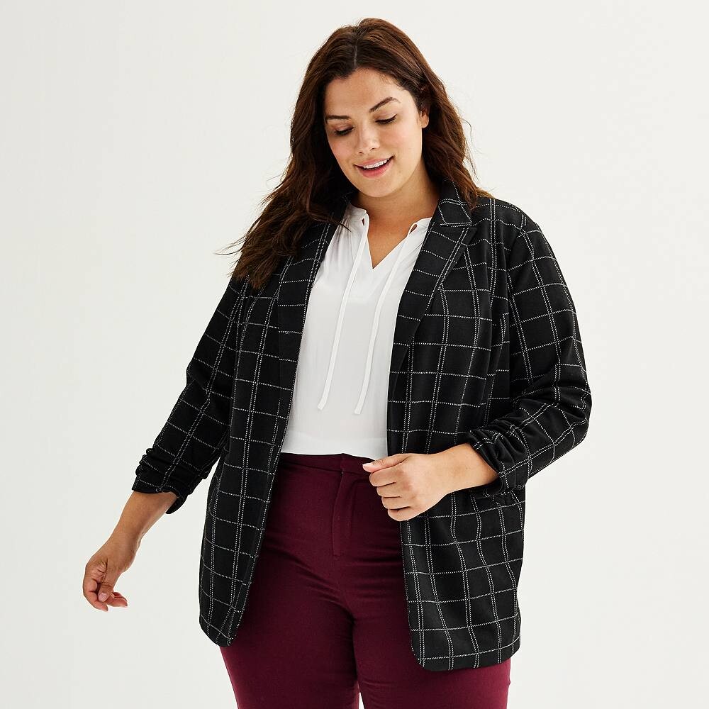 

Вязаный блейзер без застежки больших размеров Nine West, цвет Black Windowpane