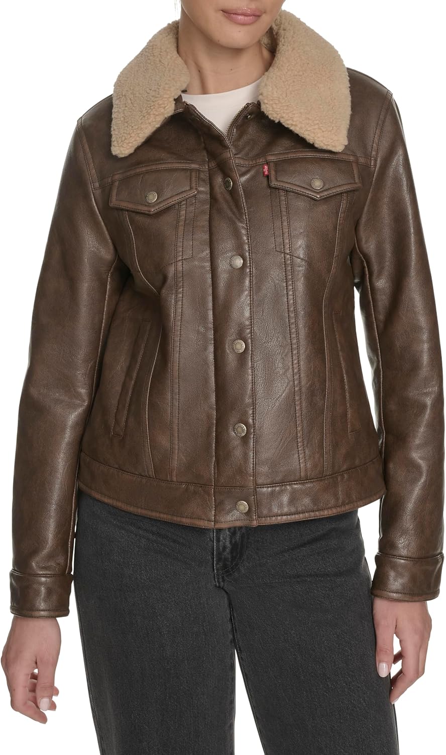 

Женская классическая куртка Levi's Trucker с подкладкой из шерпы (стандартные и большие размеры), Saddle Faux Leather