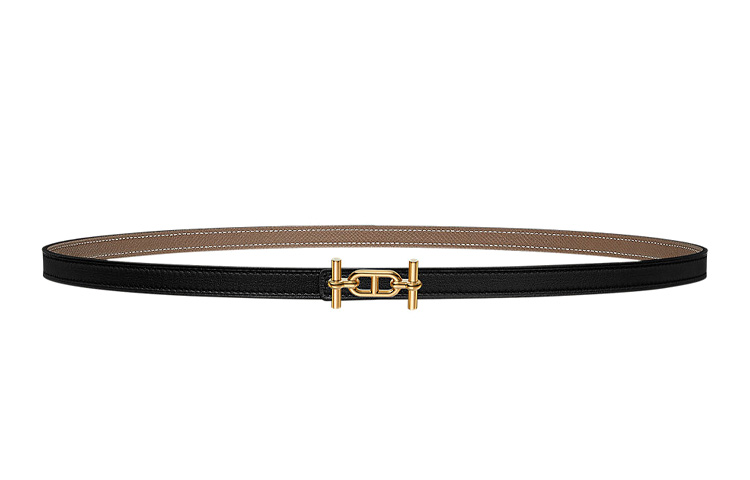 

Ancre Epsom Calfskin Двусторонний кожаный ремень Unisex Черный Ширина 1.3 см HERMES