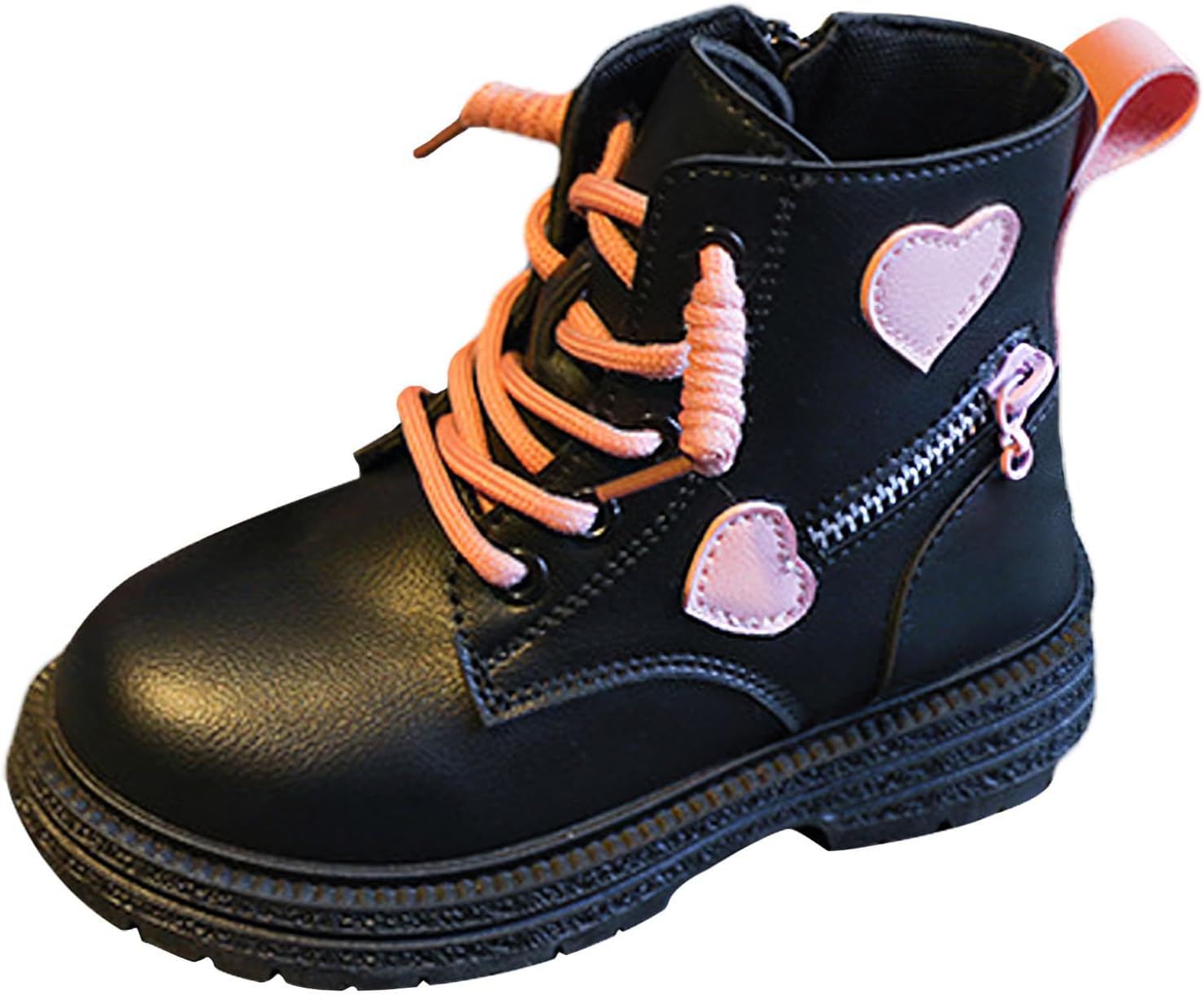 

Ботинки на щиколотку для девочек Rismart с боковой молнией, с узором в виде сердечек, шнуровкой и стилем боевых ботинок для улицы, Black