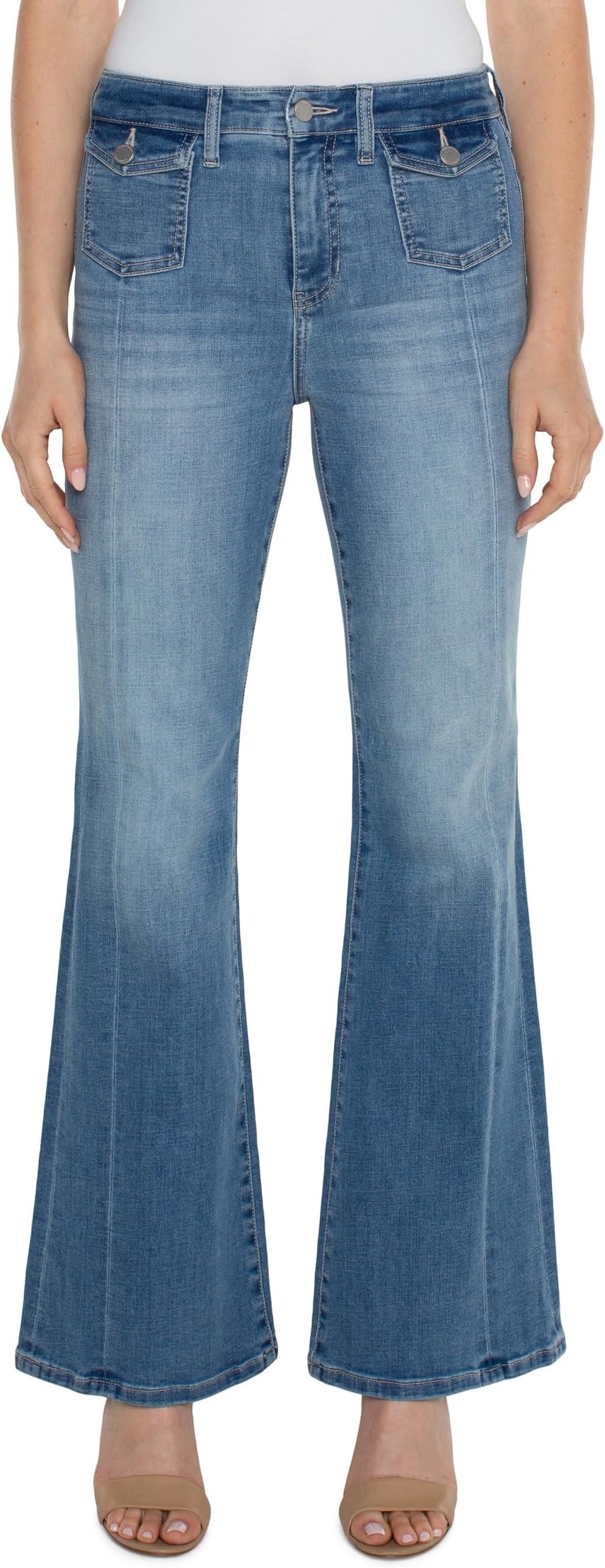 

Джинсы Liverpool Los Angeles Hannah Mid Rise Flare with Flap Front Pockets Crosshatch Denim, цвет Overlook