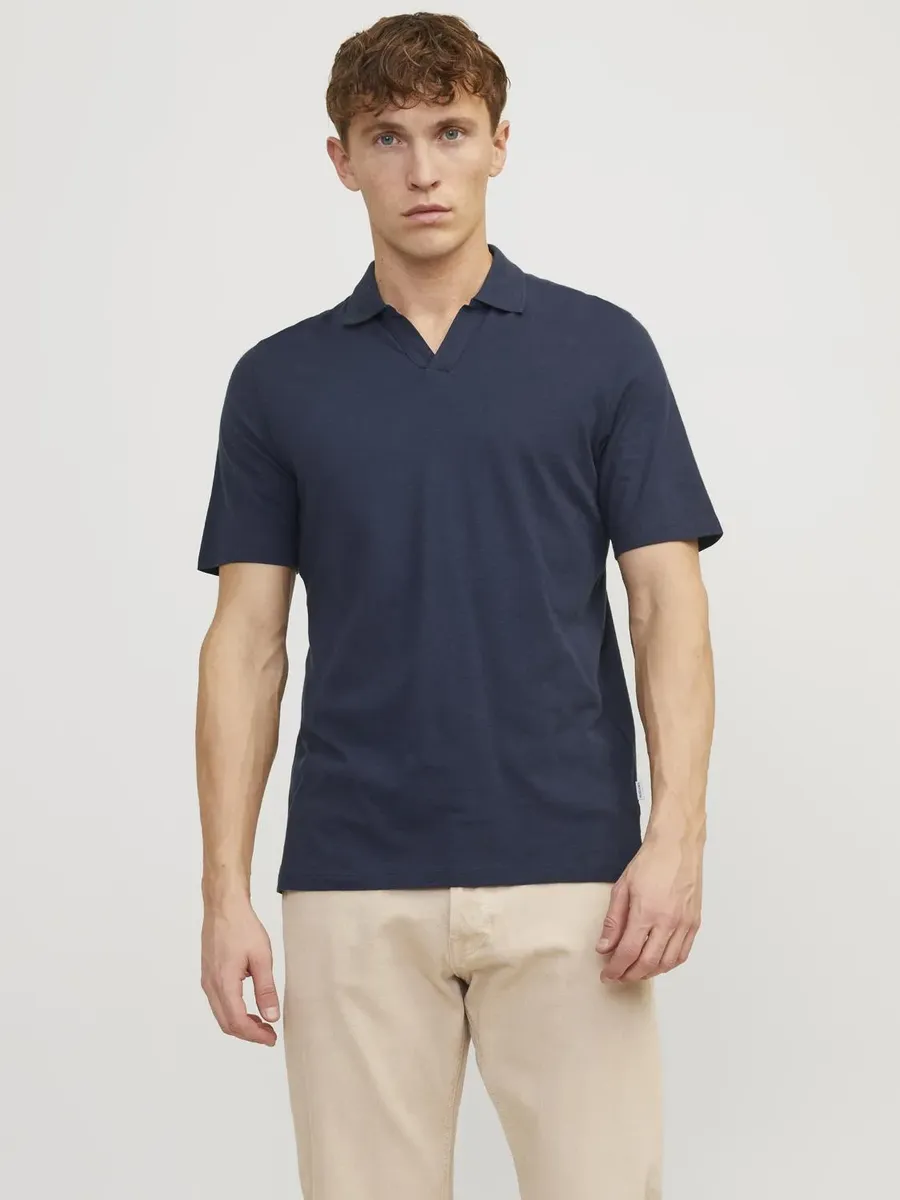 

Рубашка-поло Jack & Jones "JJESUMMER LINEN POLO SS LN", синий
