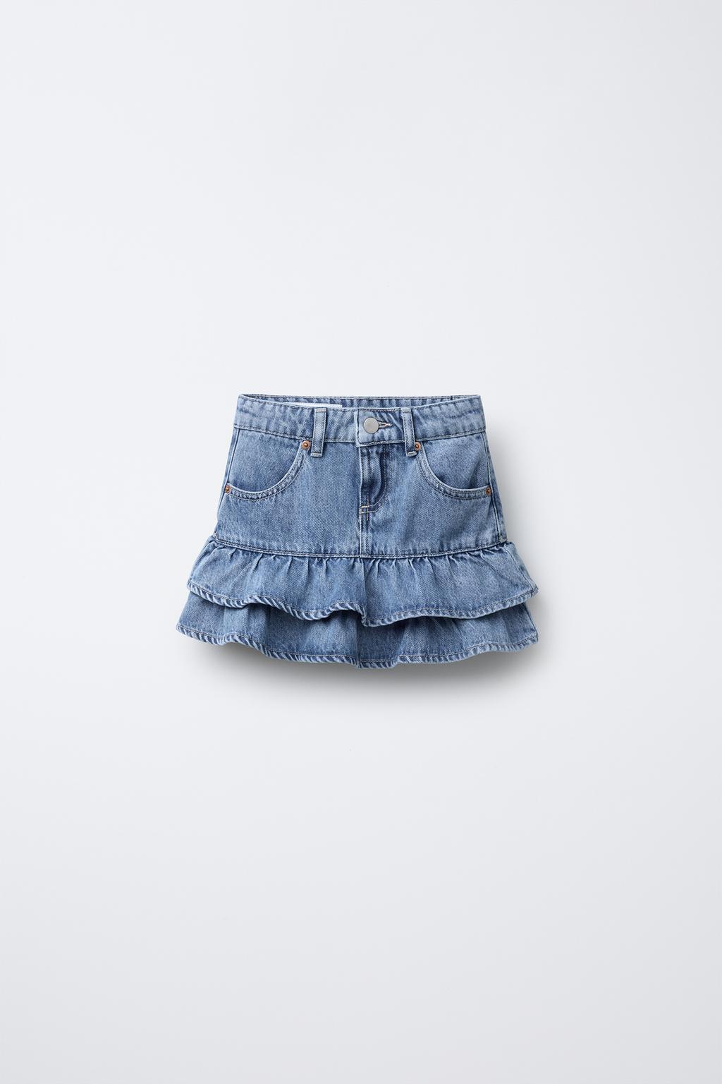 

Джинсовая юбка с оборками ZARA, синий